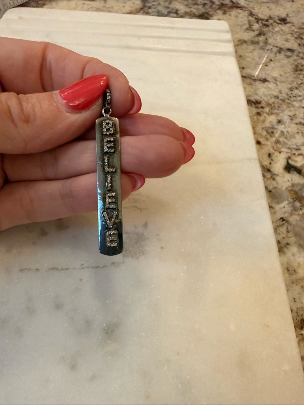 Sterling Silver Diamond “BELIEVE” Pendant | Oxidized 925 | Pavé Diamonds